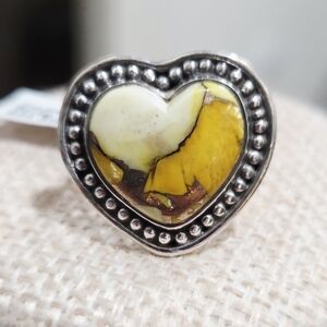 Heart-Shaped Silver and Honey Dahlia Turquoise Stone Ring